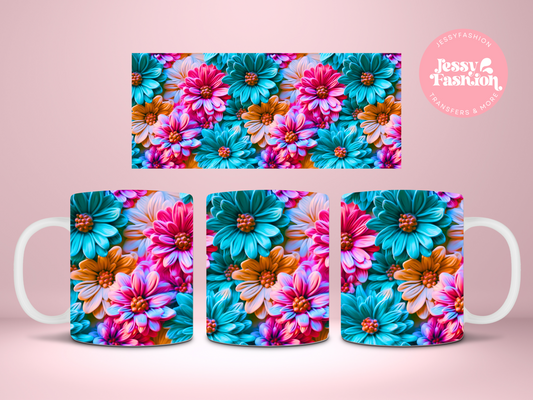 Colorful Flowers mug Sublimation transfer