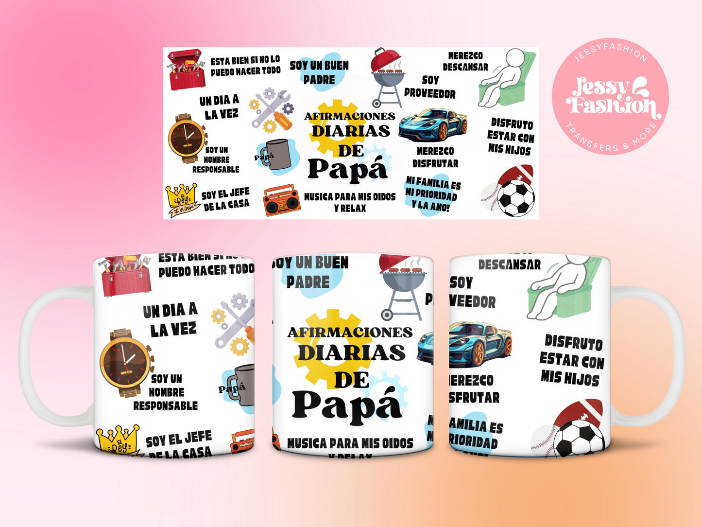 Afirmaciones diarias de Papá mug Sublimation transfer