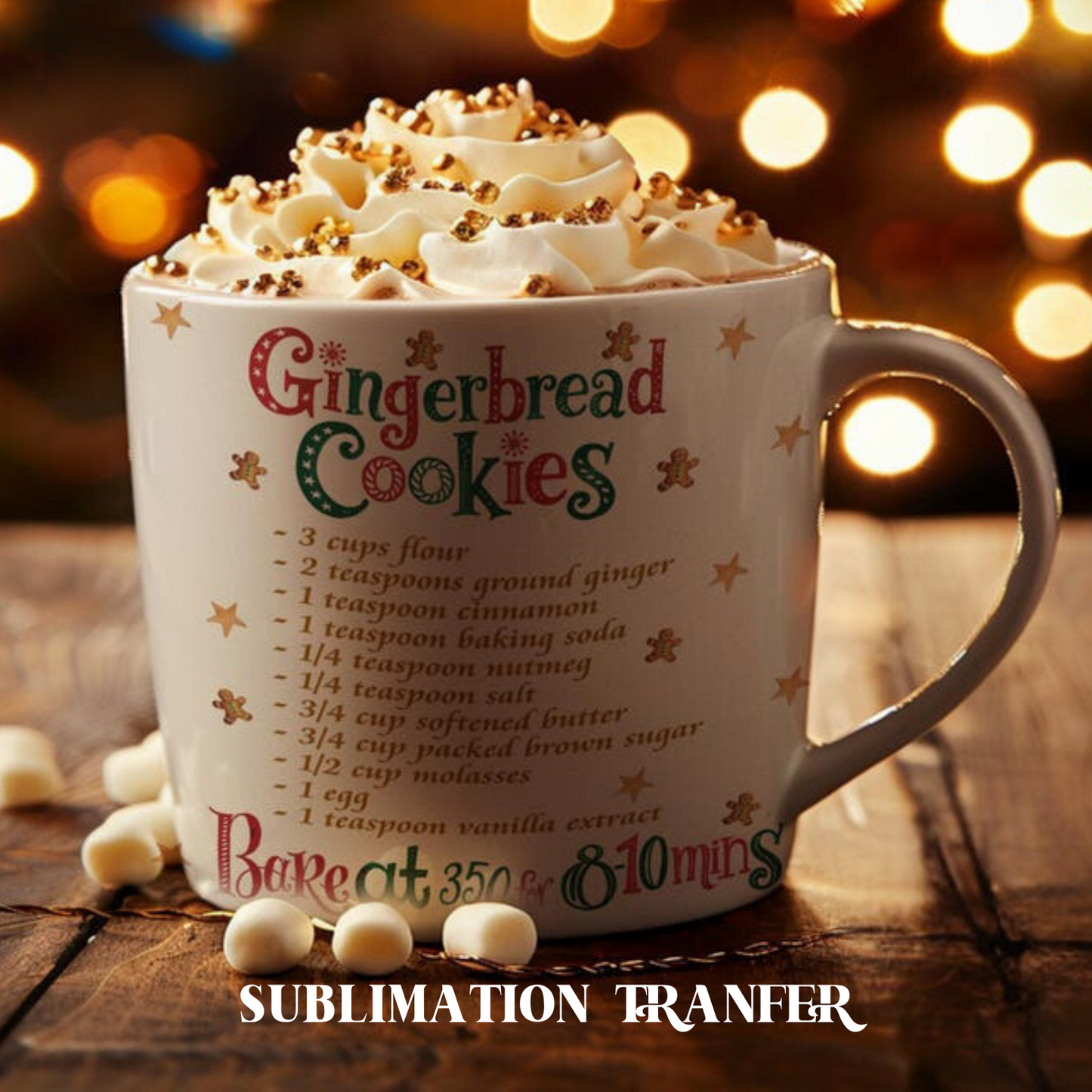 Gingerbread Cookies recipe mug 11oz Sublimation transfer