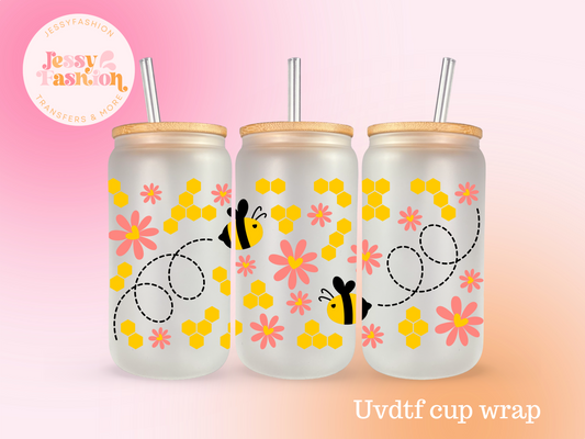 Bee flowers spring UV DTF CUP WRAP