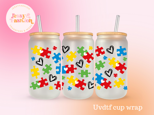 Autism puzzle UV DTF CUP WRAP