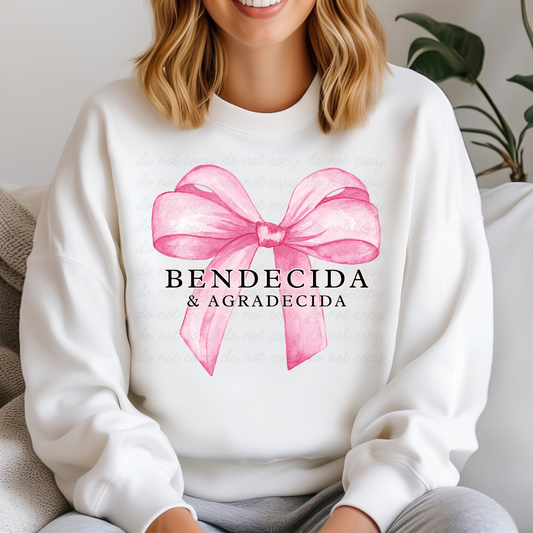 Bendecida y Agradecida lazo rosa DTF Shirt Transfer