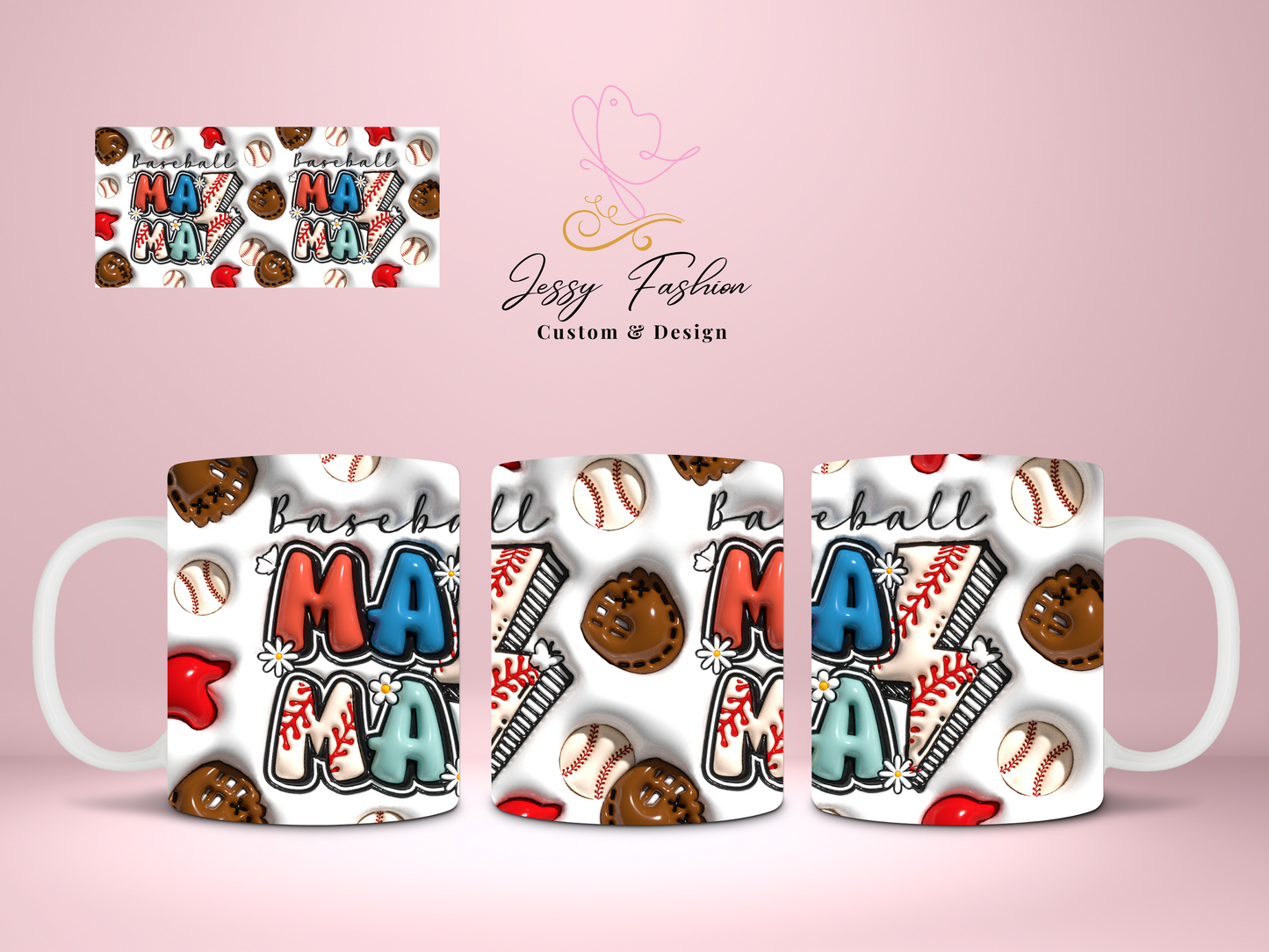 Baseball Mama 3D sublimation mug transfer