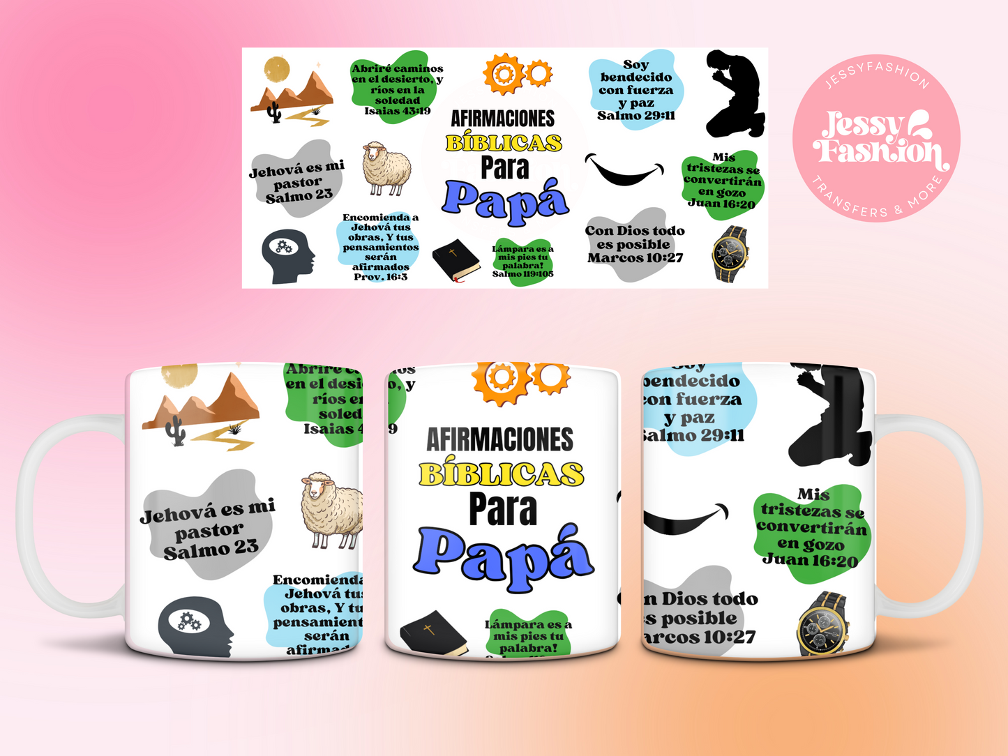 Afirmaciones Biblicas para papá mug Sublimation transfer