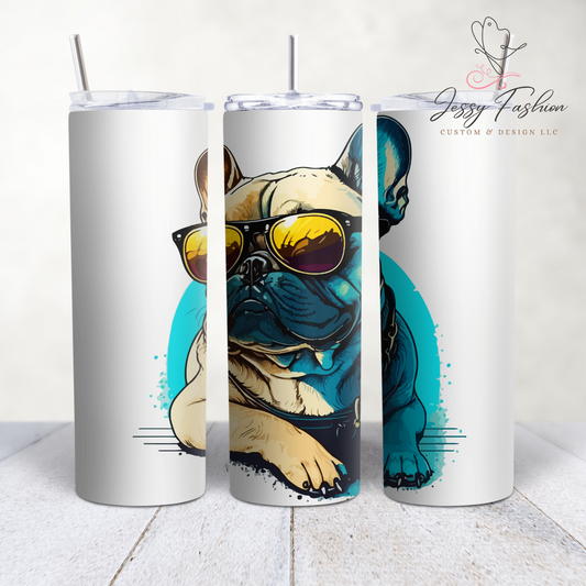 French Bulldog with sunglasses tumbler