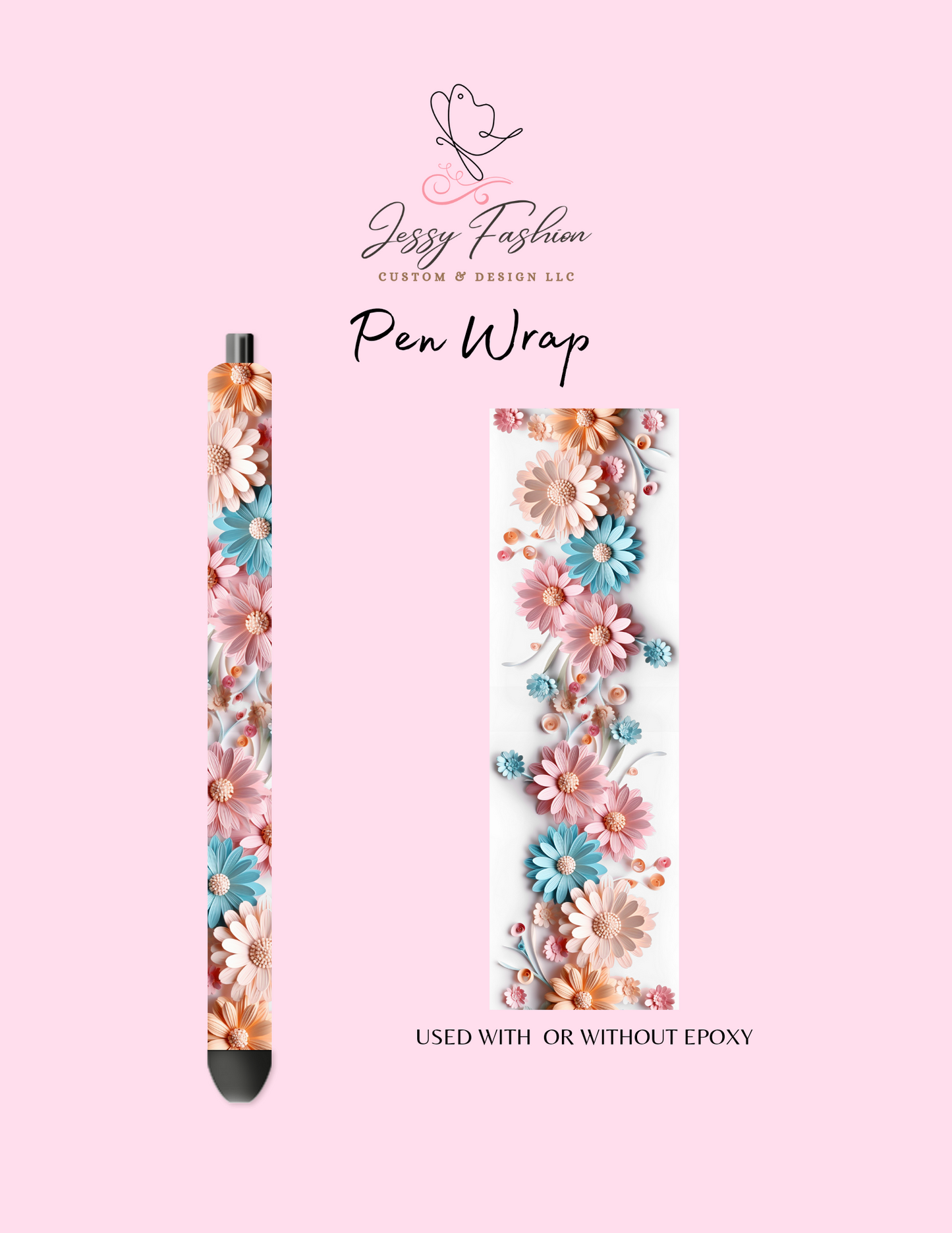 Beauty 3D fowers UV DTF PEN WRAP