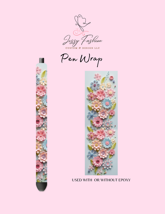 Light blue 3D floral UV DTF PEN WRAP