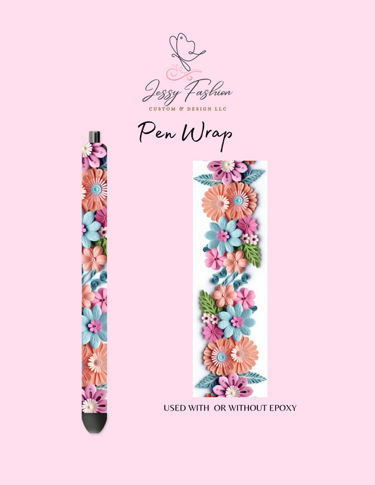 Colorful 3D fowers UV DTF PEN WRAP