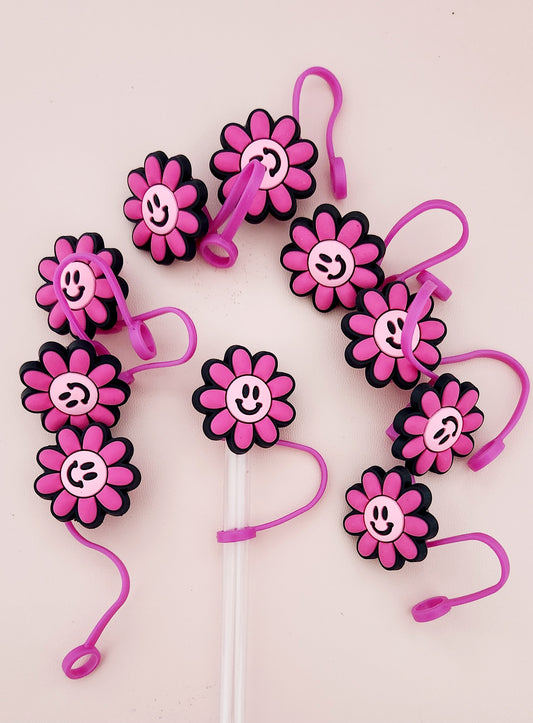 Smiling Flowers pink Straw Cover