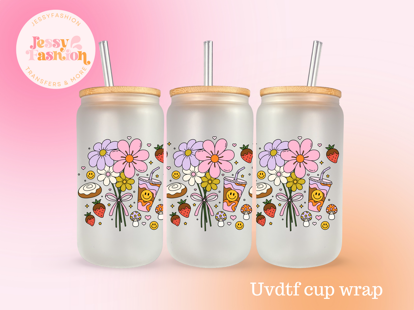 Flower bouquet Iced coffee UV DTF CUP WRAP