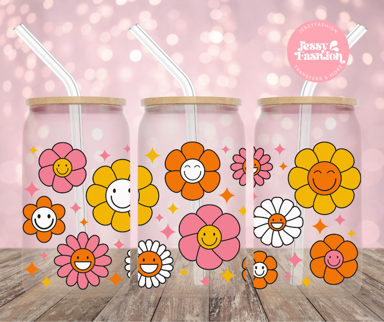 Flowers Smile faces UV DTF CUP WRAP