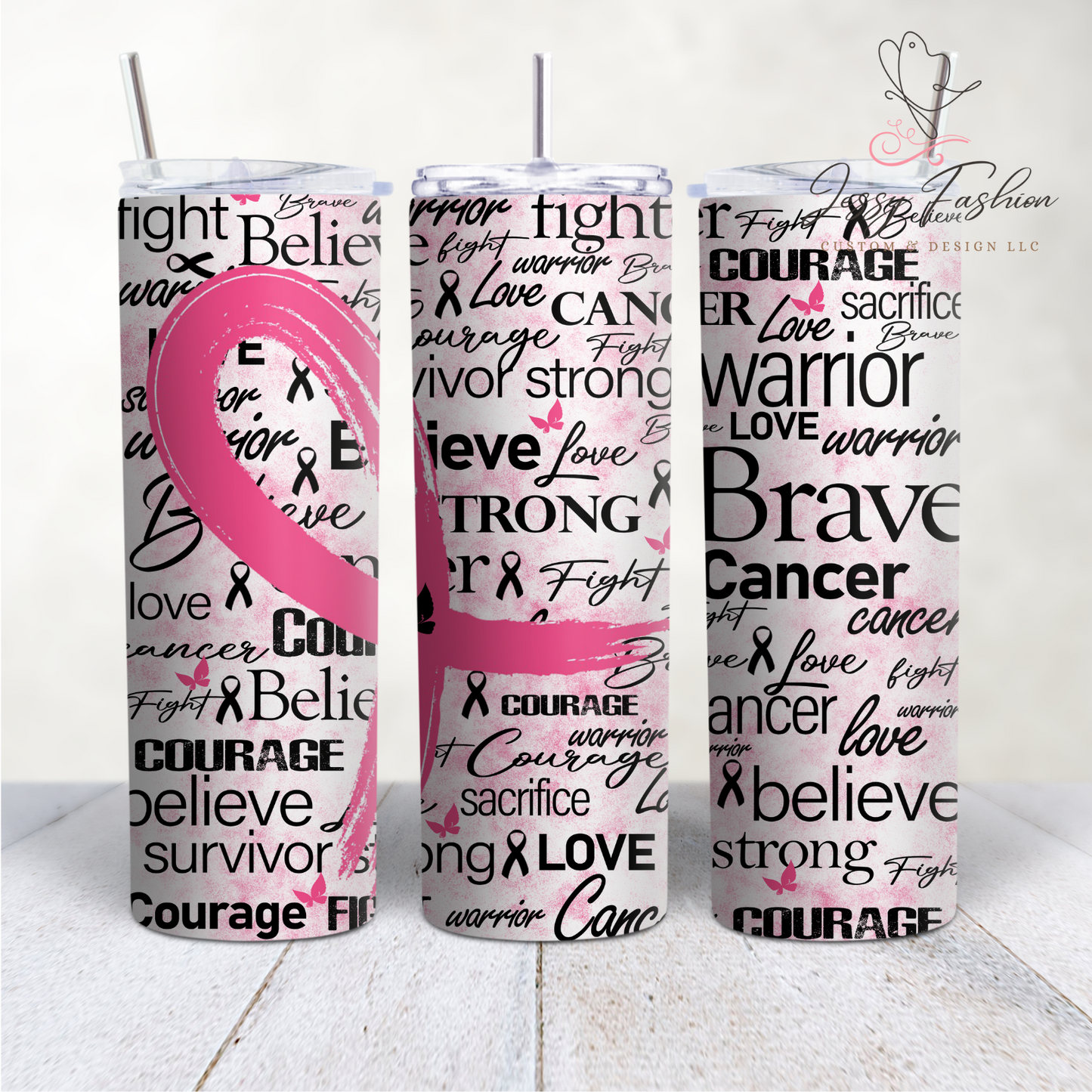 Pink Ribbon Affirmations inflated Tumbler