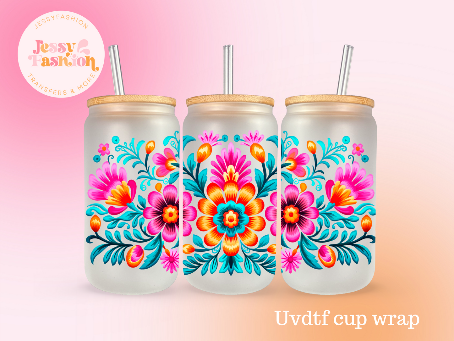 Mexican Flowers UV DTF CUP WRAP