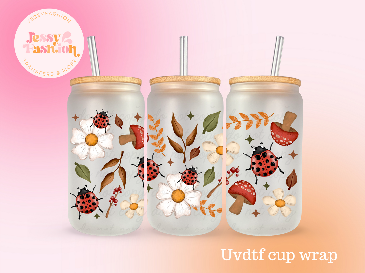 Lady Bug Floral UV DTF CUP WRAP