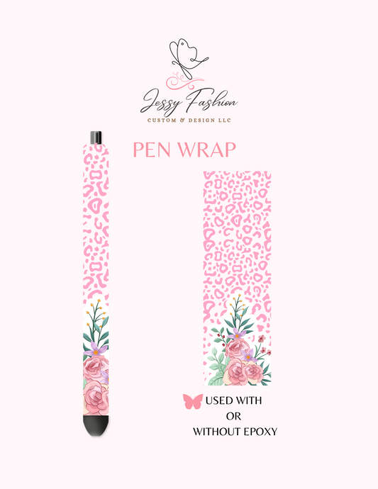 Pink leopard floral print UV DTF PEN WRAP