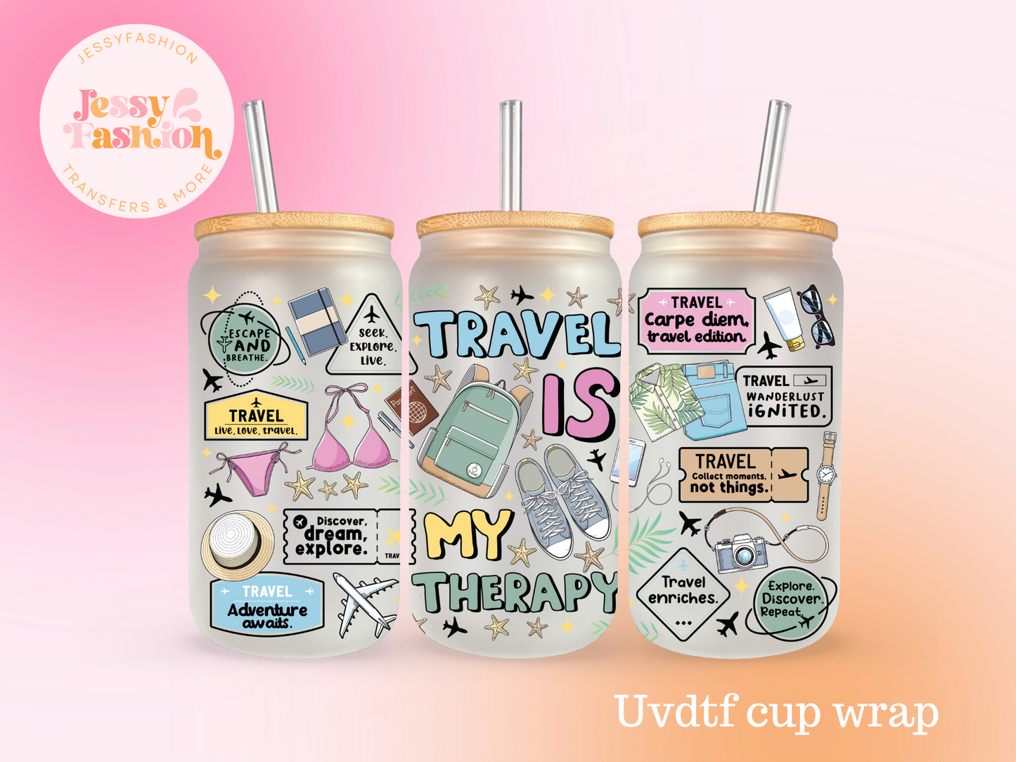 Travel is my therapy UV DTF CUP WRAP