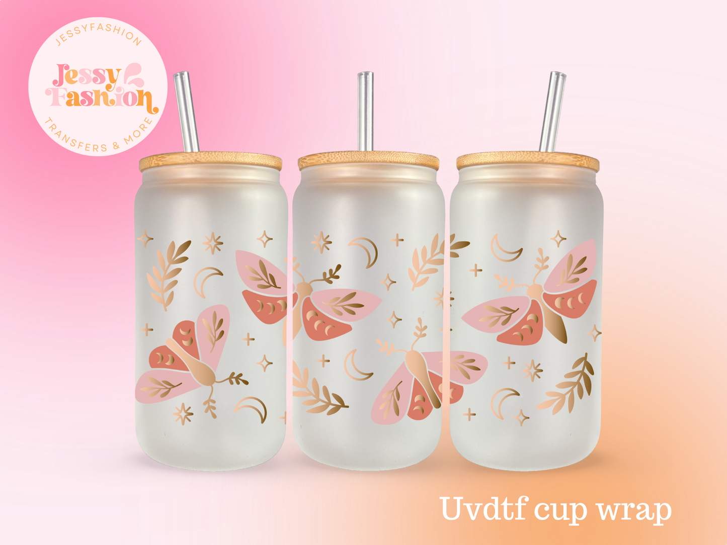 Boho Moth UV DTF CUP WRAP