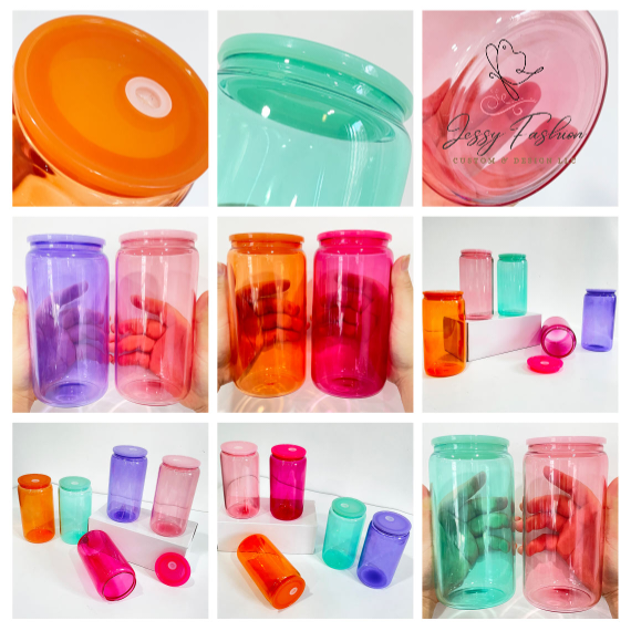 Colored Jelly glass can 16oz