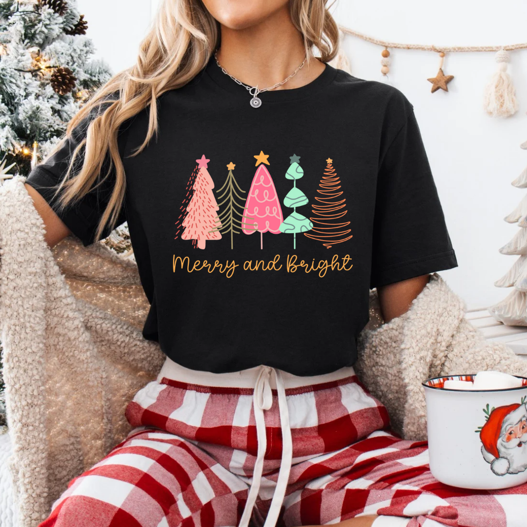 Christmas tree merry and bright DTF Shirt Transfer