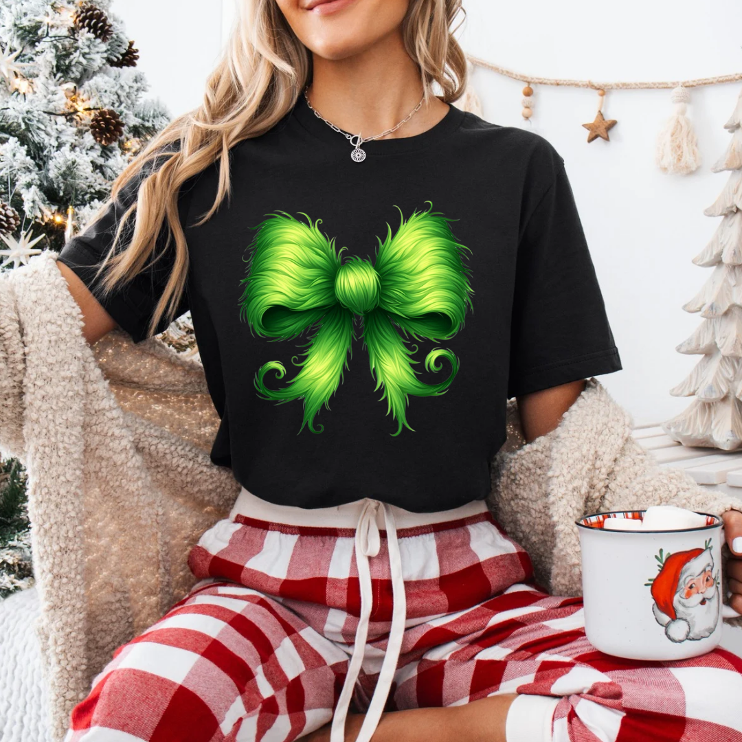 Green Christmas Bow DTF Shirt Transfer