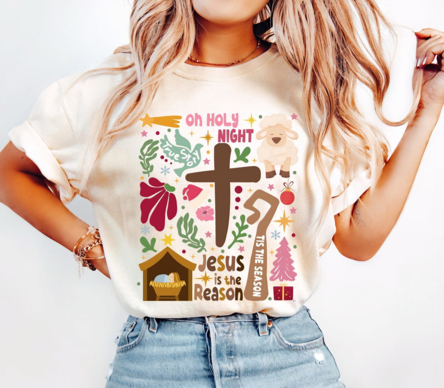 Oh! Holy Night Jesus Christmas DTF Shirt Transfer