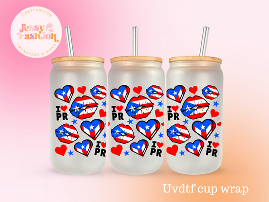 I Love Puerto Rico UV DTF CUP WRAP