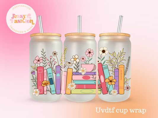 Books and Flowers UV DTF CUP WRAP