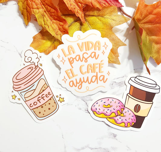 La vida pasa el cafe ayuda sticker