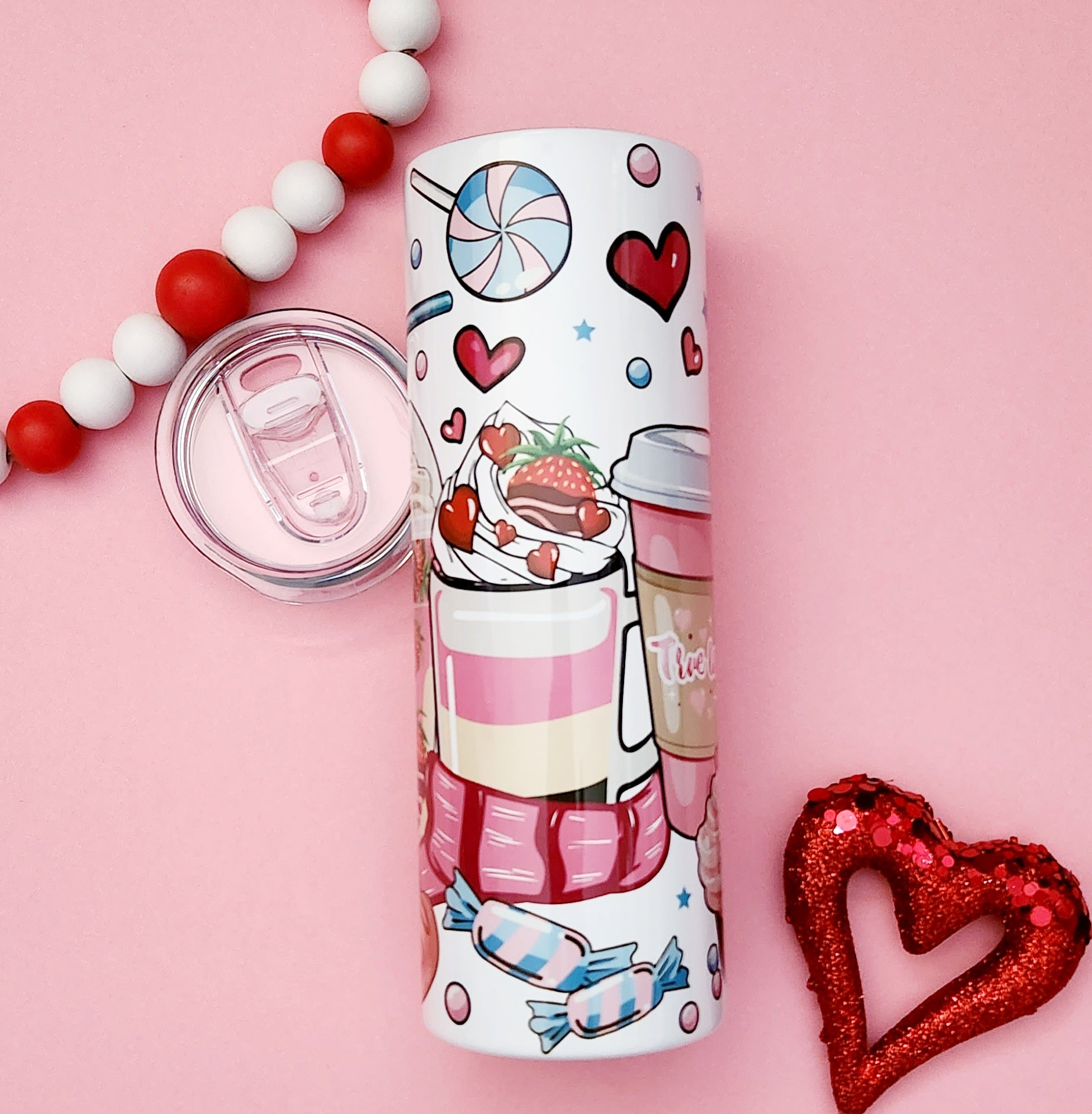 Starbucks tumbler- pink hearts tumbler- valentine tumbler- pink