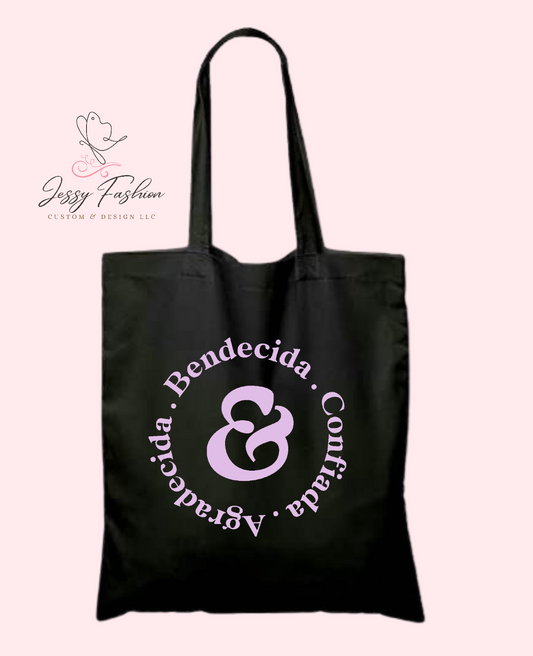 Bendecida, Agradecida y Confiada tote bag - Jessyfashion Custom & Design 